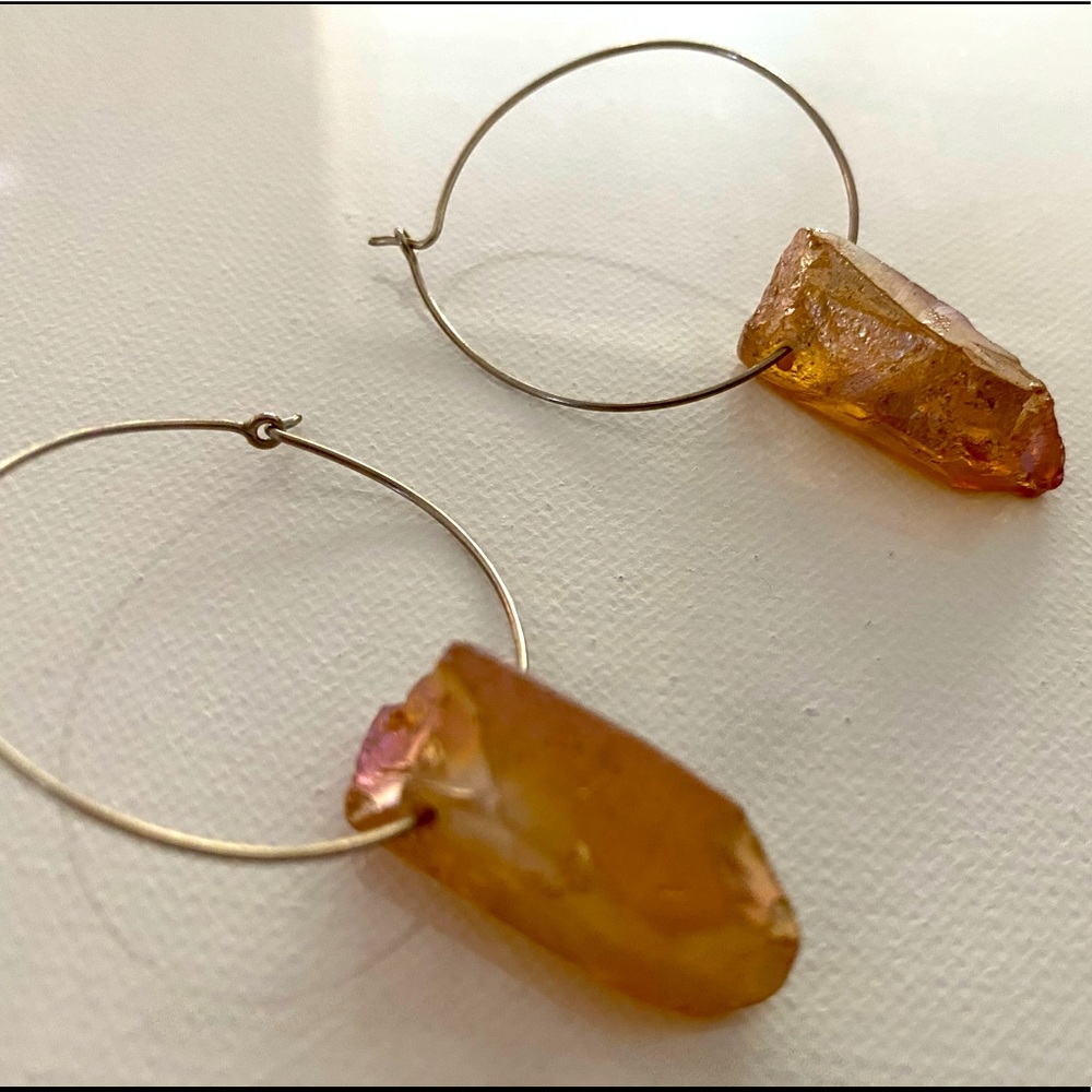 Jagged crystal and sterling silver hoop earrings